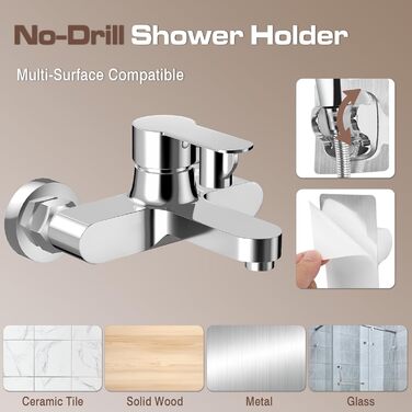 Набір для ванни з душовою лійкою та змішувачем, хром, латунь, 3 функції, настінний монтаж 150 мм