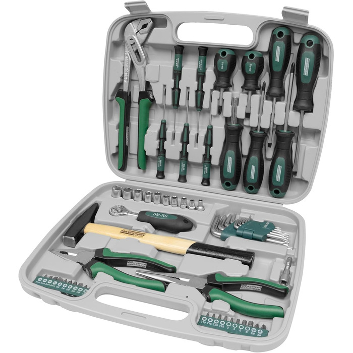 Набір інструментів Brüder Mannesmann Werkzeugkoffer 57 предметів: універсальний ергономічний набір для дому з водопровідним ключем, молотком, набором ключів та викрутками | M29057
