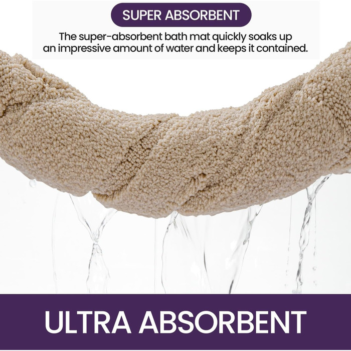 Килимок для ванної кімнати DEXI, м'який, нековзний, пральний, 50 x 80 см, бежевий