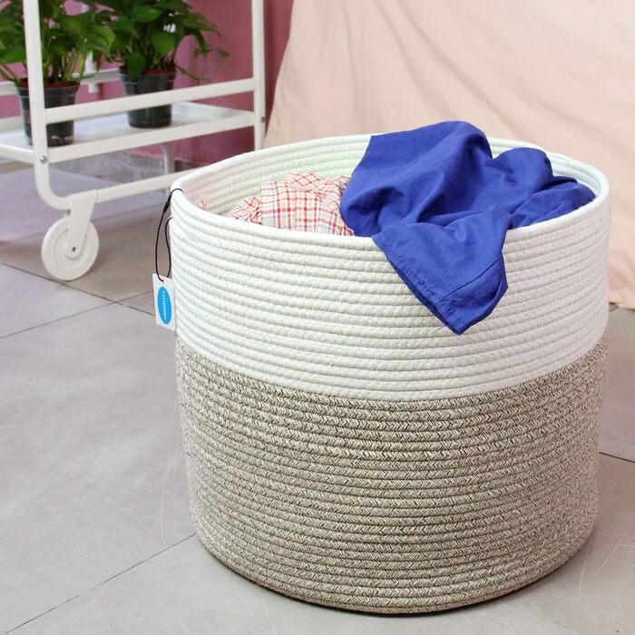 Кошик для дому Casaphoria з бавовняного шнура, XXL, кремово-коричневий (55,9 x 55,9 x 35,6 см)