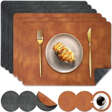 Набори серветок Pixieora: миючі, з підставки для тарілок, штучна шкіра, двосторонні, протиковзні, 6 шт. (сірий, коричневий)