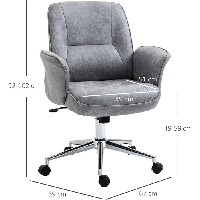 Крісло Vinsetto для офісу та дому: регульоване, поворотне, з функцією гойдання, для робочого кабінету або спальні, сірого кольору (до 120 кг)