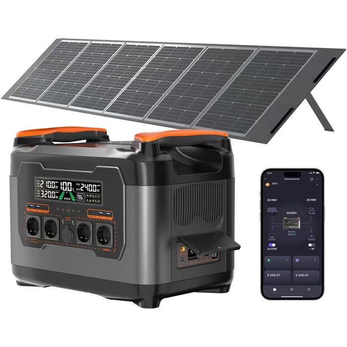 Портативна електростанція Power Lifting 3000W, 1102,5Wh, LiMnFePO4 акумулятор, сонячна панель 400W, MPPT, USB-C 100W, 230V AC, для кемпінгу та відпочинку на природі (S2400+400W)