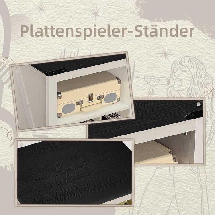 Підставка для програвача вінілу з полицями для платівок, місткість до 160 альбомів, дерев'яна шафа-регулятор для вінілових платівок, для вітальні, спальні, офісу (біла)