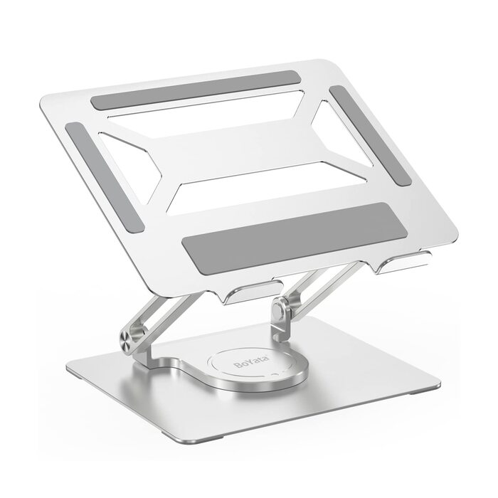 Підставка для ноутбука BoYata настільна, регульована, з поворотним основанням 360°, ергономічна, складана, сумісна з MacBook Pro/Air, до 17 дюймів - срібна