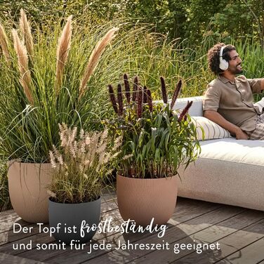 Квітчар Elho Sereh Rund 40 - горщик для дому та саду, перероблений пластик, Ø 39.0 x H 33.3 см, бежевий/антрацитовий