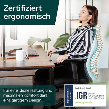 Ергономічне крісло Schekka® для офісу - переможець тестів. Індивідуальне регулювання, підтримка попереку, 3D підлокітники, дихаюча сітка. Макс. вага 150 кг, чорний колір, без підголівника.