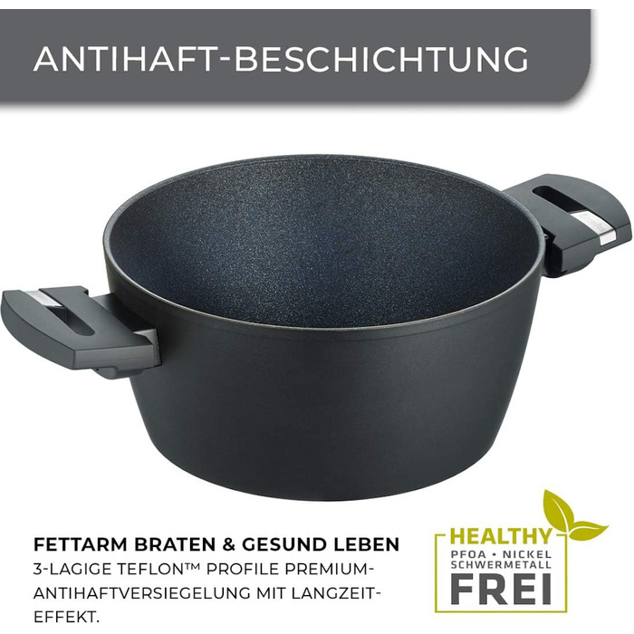 Каструля Berndes Balance Induction Enduro, 20 см, для індукційних плит, з антипригарним покриттям, чавунний дизайн, універсальна, алюміній, чорна