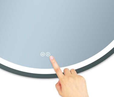 LED дзеркало для ванної кімнати Home Glow круглої форми 80 см – з підсвічуванням, проти запотівання, сенсорним вимикачем, металевим каркасом (графіт)