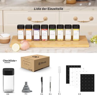 Набір скляних контейнерів для спецій Miorkly з нержавіючої сталі, 120 мл (6 шт.)