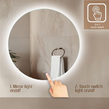 Дзеркало для ванної кімнати Venti 60 см з підсвічуванням та сенсорним вимикачем, кругле, LED, 60x60 см