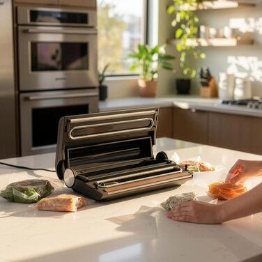 Вакууматор для продуктів LEHMANN — вакуумний пакувальник для сухих та вологих продуктів, пристрій для запаювання пакетів з шлангом для відкачування повітря, ширина шва 30 см