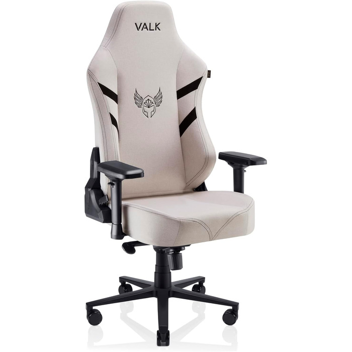 Крісло геймерське VALK Freya з підлокітниками 4D, регулюванням спинки 160°, м'яким сидінням з Memory Foam та міцною алюмінієвою основою (білий перламутр, тканина)