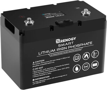 Розумна літієва сонячна батарея Renogy 12V 100Ah LiFePO4, Bluetooth, 4000 циклів, струм розряду 100 А, термін служби 10 років