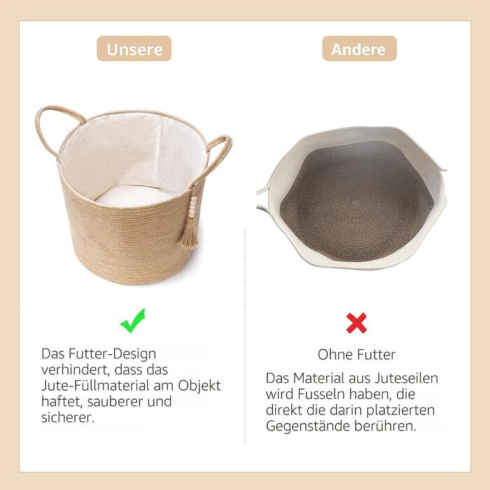 Кошик для білизни Mkono з натурального сизалю, плетений кошик для зберігання речей, коричневий, 40x35 см