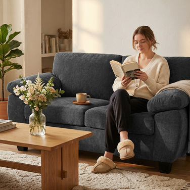 Двомісний диван, 156 см, м'який честерфілд з товстими пружинними подушками, широкими м'якими підлокітниками, вантажопідйомність 300 кг, темно-сірий