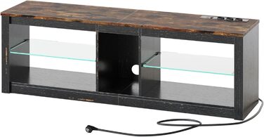 ТВ-тумба Bestier для телевізорів до 65 дюймів, 160x35x52 см з RGB-підсвічуванням та органайзером для кабелів, регульована скляна полиця, темно-коричневий