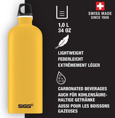 Вулична пляшка для пиття SIGG Traveller (1 л), що не містить забруднюючих речовин і герметична пляшка для пиття для піших прогулянок, легка спортивна пляшка для пиття з алюмінію (Mustard Touch)