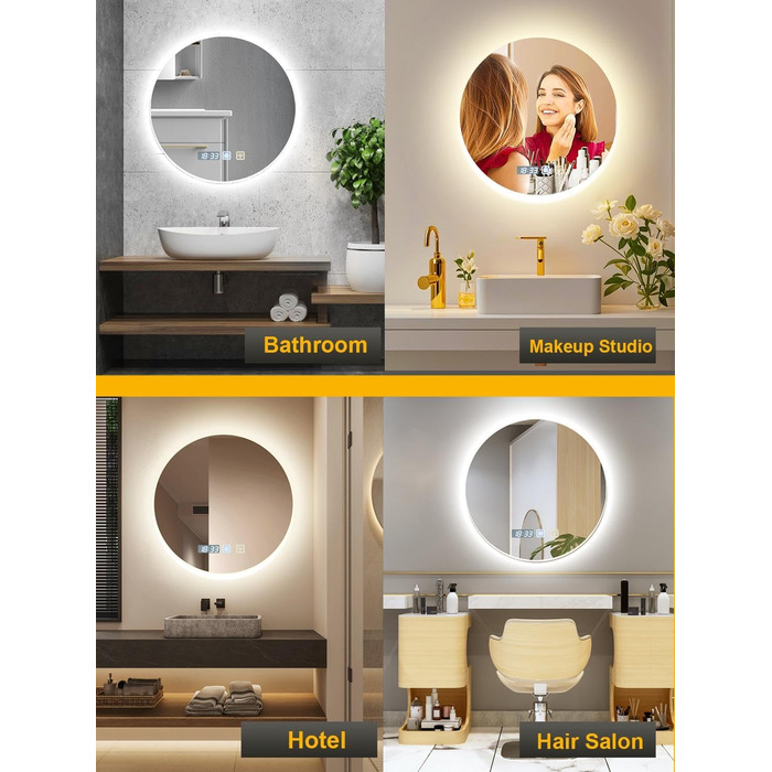 Дзеркало для ванної кімнати 600мм з підсвічуванням, регульоване, з антизапарюванням, таймером, IP44, кругле