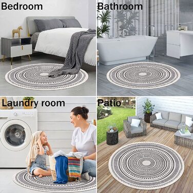 Круглий сірий килим SHACO для вітальні, миється бавовняний килим, круглий 160 см, сучасний геометричний килим для спальні, в приміщенні, на відкритому повітрі (120x120 см)