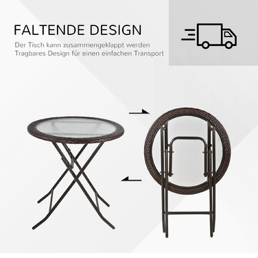 Розкладний стіл Outsunny Camping Table круглий Ø68 см з ротанговим декором і міцною сталевою рамою, ідеально підходить для саду та пікніка