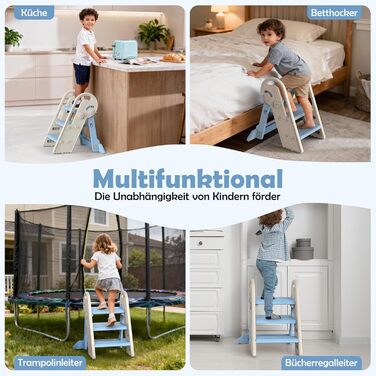 Дитячий підсвічник Onasti Tritthocker: регульована висота, 3 сходинки, з ручками, складний, антиковзний, для кухні, ванної, туалету (сірий, сіро-білий, блакитний)