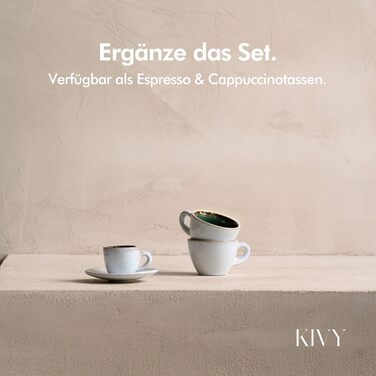 Набір кавових чашок KIVY Cappuccino (4 шт., 240 мл) з блюдцем - ручної роботи, з товстих стінок, з екологічного стеінгуту, стійкі до миття в посудомийній машині, колір: таємно зелений
