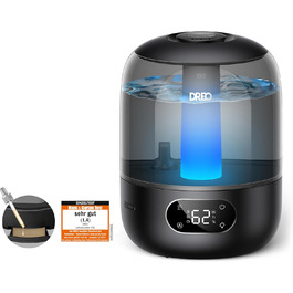 Зволожувач повітря Dreo для спальні, ультразвуковий пристрій холодного туману з 30 годинами роботи, резервуар 3L з верхнім заповненням, датчик вологості, нічне світло для дітей, кімнати, рослин та дому, чорний