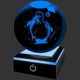 Нічник ALEENFOON 3D Crystal Ball зі світлодіодною основою, з можливістю затемнення, фігура дельфіна, для дітей та декору