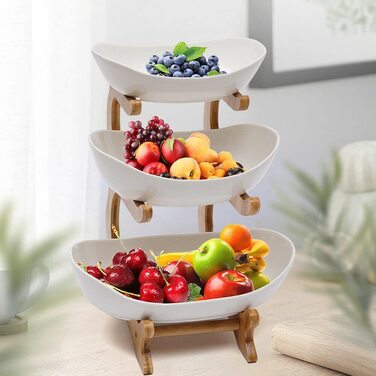 Миски для фруктів, двоярусна керамічна 3-поверхова порцелянова тарілка для фруктів, овальна підставка з бамбукового дерева, кошик для фруктів, бамбукова підставка, тримач для фруктів