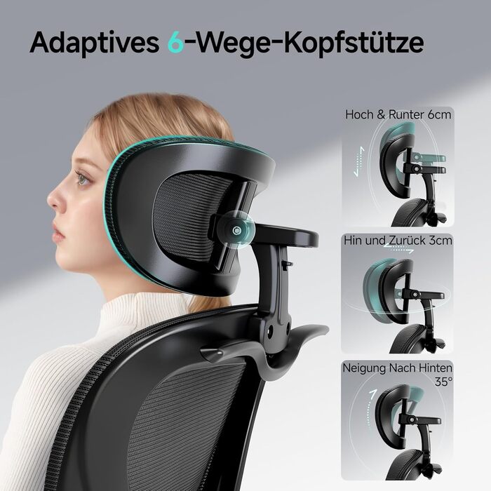 Офісне крісло LarkLeaves з ергономічною підтримкою спини, регульованими підлокітниками, сітчастою спинкою та підголівником, для офісу, навчання, бібліотеки, 140 кг, (Чорний, Lite)