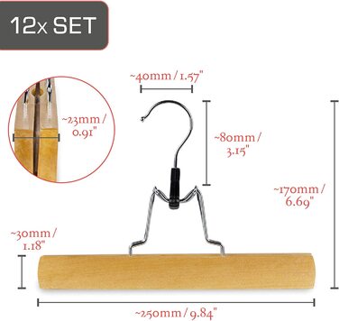 Вішалка для штанів  з 12 вішалок для брюк натуральний виготовлений з масиву дерева FSC сертифікований з нековзною повстяною вставкою