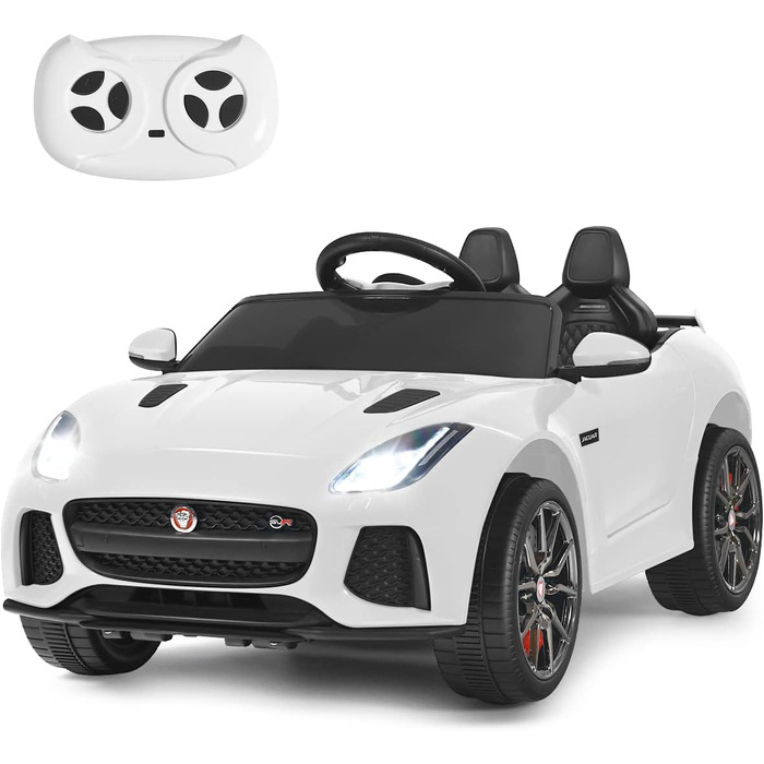 Дитячий електромобіль Jaguar Costway, 12V, з пультом, музикою, фарами, білий, для дітей від 3 років
