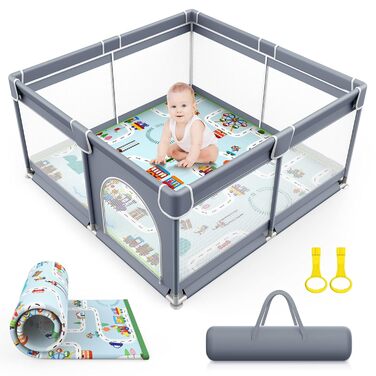 Дитячий манеж VANCLE 127x127 см з протиковзкою основою, захисна огорожа для малюків, ігровий центр