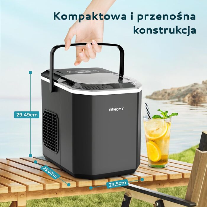Машина для приготування льоду EUHOMY, 9 кубиків за 6 хвилин, з нержавіючої сталі, 2 розміри кубиків, 12 кг/день, для дому/кухні/офісу/кемпінгу, чорна