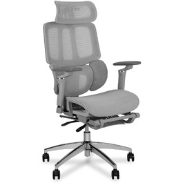 Крісло офісне MUSSO H80 Pro з ергономічною спинкою з сітки, підтримкою попереку, регульованими підлокітниками та підставкою для ніг (світло-сірий)