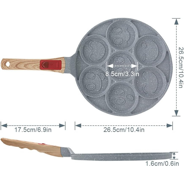 Сковорода для панкейків Induktion з антипригарним покриттям, 7 отворів, знімний ручка, для приготування яєць та дитячого сніданку - синій