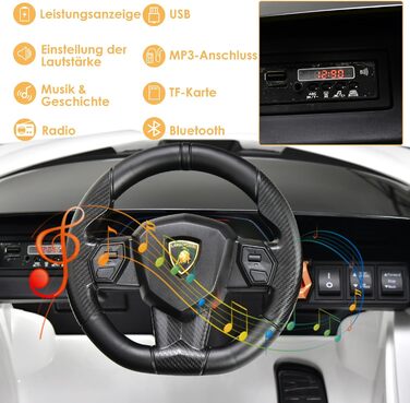 Електромобіль для дітей DREAMADE Lamborghini 12V з дистанційним керуванням, ременем безпеки, підсвіткою, музикою та сигналом, білий, для дітей від 3 років