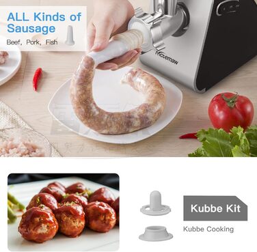 Електрична м'ясорубка COOCHEER 2000W з нержавіючої сталі 3-в-1, з набором для ковбас та кіббе