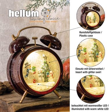 LED ліхтар Hellum Снігова куля на Новий Рік, 14x20 см, святкова прикраса, батарейний, прикраса на Різдво, 524321 (Сніговик, будильник)