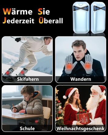 Електричні грілки для рук DDKJ, 2 шт., 7000mAh, з магнітом, 3 режими нагріву до 55°C, для дітей, чоловіків, жінок (блакитні)