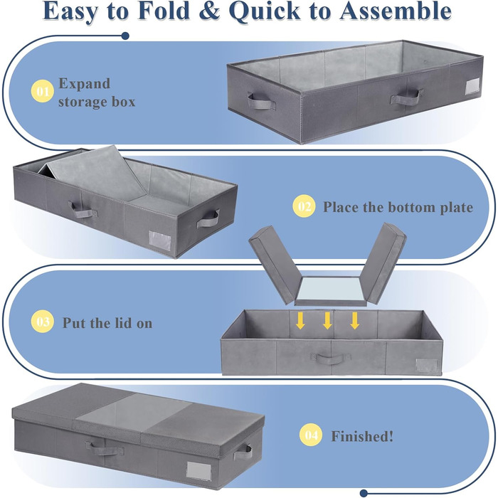 Ящик для зберігання під ліжком Otauoaea, 2 предмети підліжкового комода з кришкою, складний ящик для зберігання ліжка, підліжкові комоди з 4 ручками та 2 кишенями для етикеток (неткане полотно, світло-сірий) (оксфордська тканина, темно-сірий)