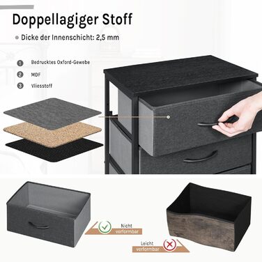 Комод з 5 шухлядами WOLTU SSK004whe: стильний комод-шафка для спальні, вітальні, коридору. Металевий каркас, ДСП, чорна деревина + темно-сірий колір.