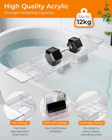 Підставка для ванни висувна, пластикова, з полицею для книг, водонепроникна, аксесуар для ванни (прозора)