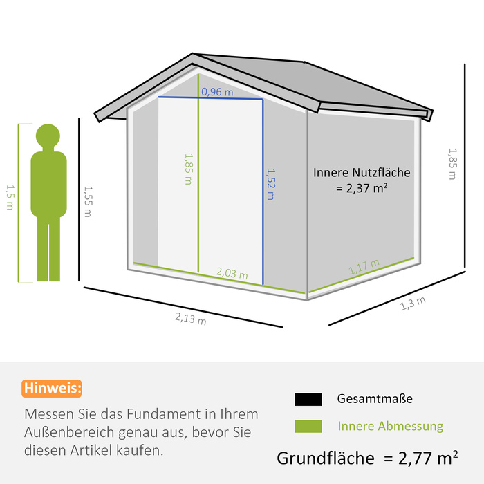 Сарай для інструментів Outsunny з розсувними дверима, 2,13 x 1,30 x 1,85 м, метал, колір вугільного графіту