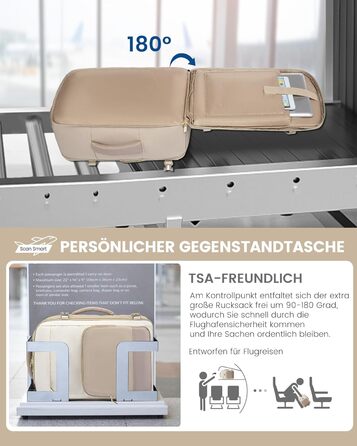 LOVEVOOK Рюкзак ручної поклажі, 40л, 17.3 дюйми, для подорожей та бізнесу, водонепроникний, 45x30x20см, світло-бежевий