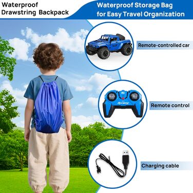 Амфібійний радіокерований позашляховик 1:16, водонепроникний Monster Truck з рюкзаком, світлодіодами та поворотом на 360°