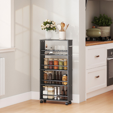 Багатофункціональна полиця на колесах, вузький дизайн, 4 відділення, 45x15x91 см, Чорний