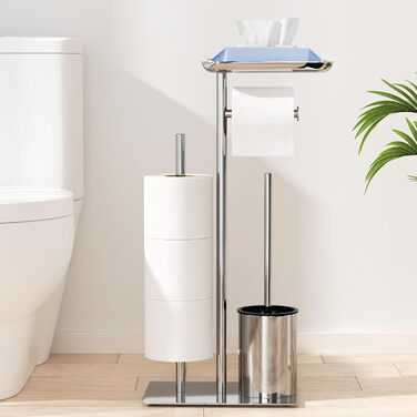 Тримач туалетного паперу настільний срібний з щіткою - набір для ванної кімнати