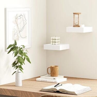 Полиці настінні BAMEOS, комплект 2 шт., 60 см, білі, для ванної, кухні, вітальні, спальні (15x14.5 см) - декор для стін